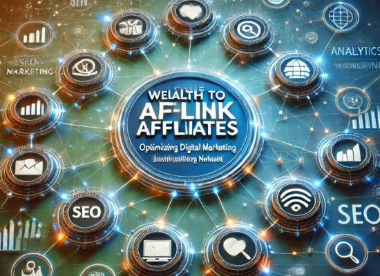 Inviting digital landscape with interconnected web links and icons for SEO, analytics, and social media, welcoming viewers to Website Affiliates.